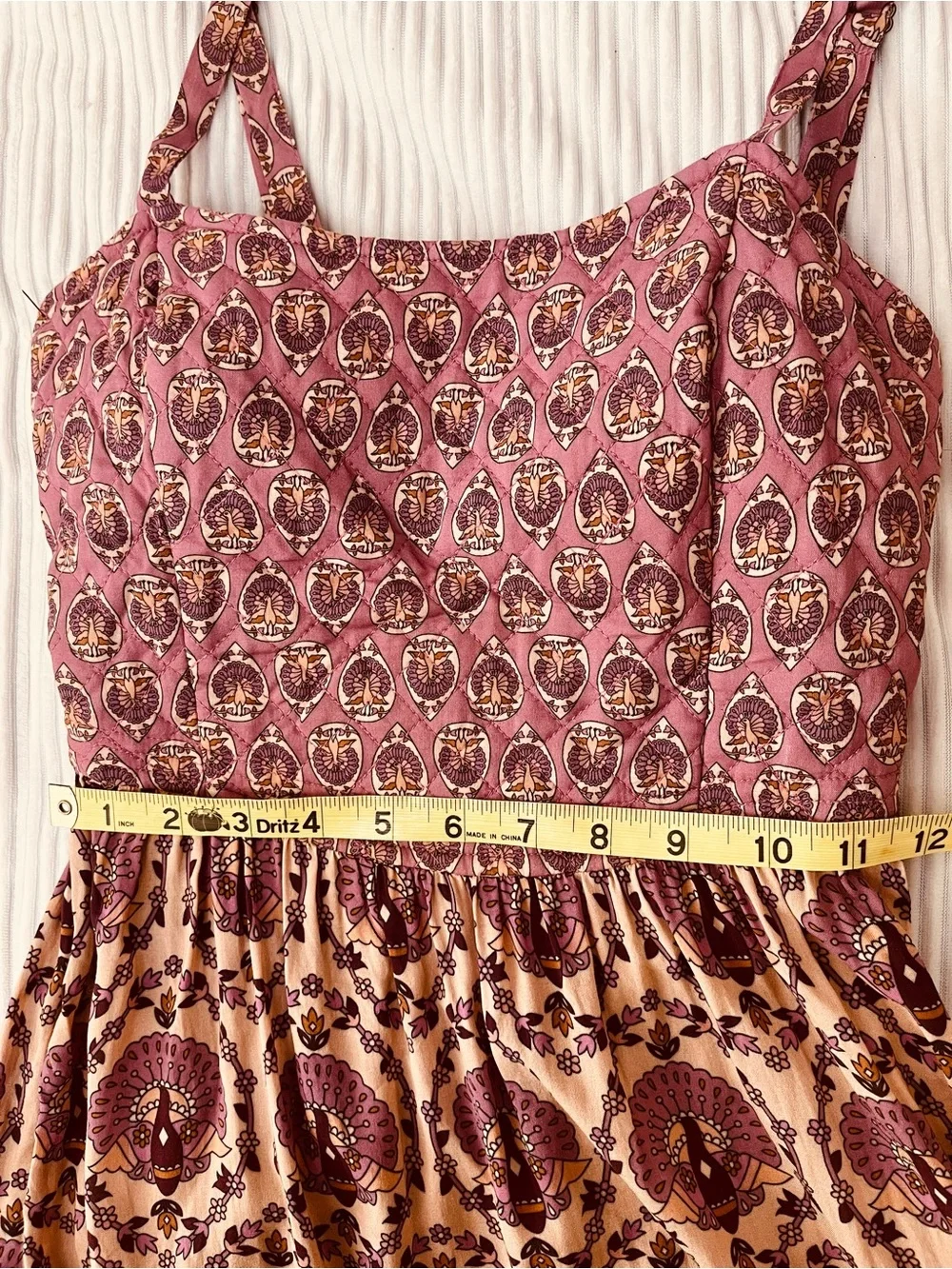 Spell Floral Boho/Gypsy Tiered Spaghetti Strap Maxi Dress - Pink Burgundy Cream - Picture 10 of 12